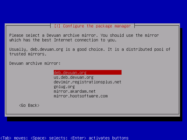 Choose a network mirror